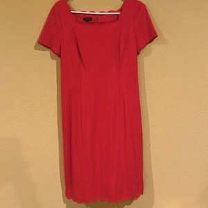 Talbots Red MIDI Dress Women’s Sz 4 Scalloped Detail Sheath Dress NWOT